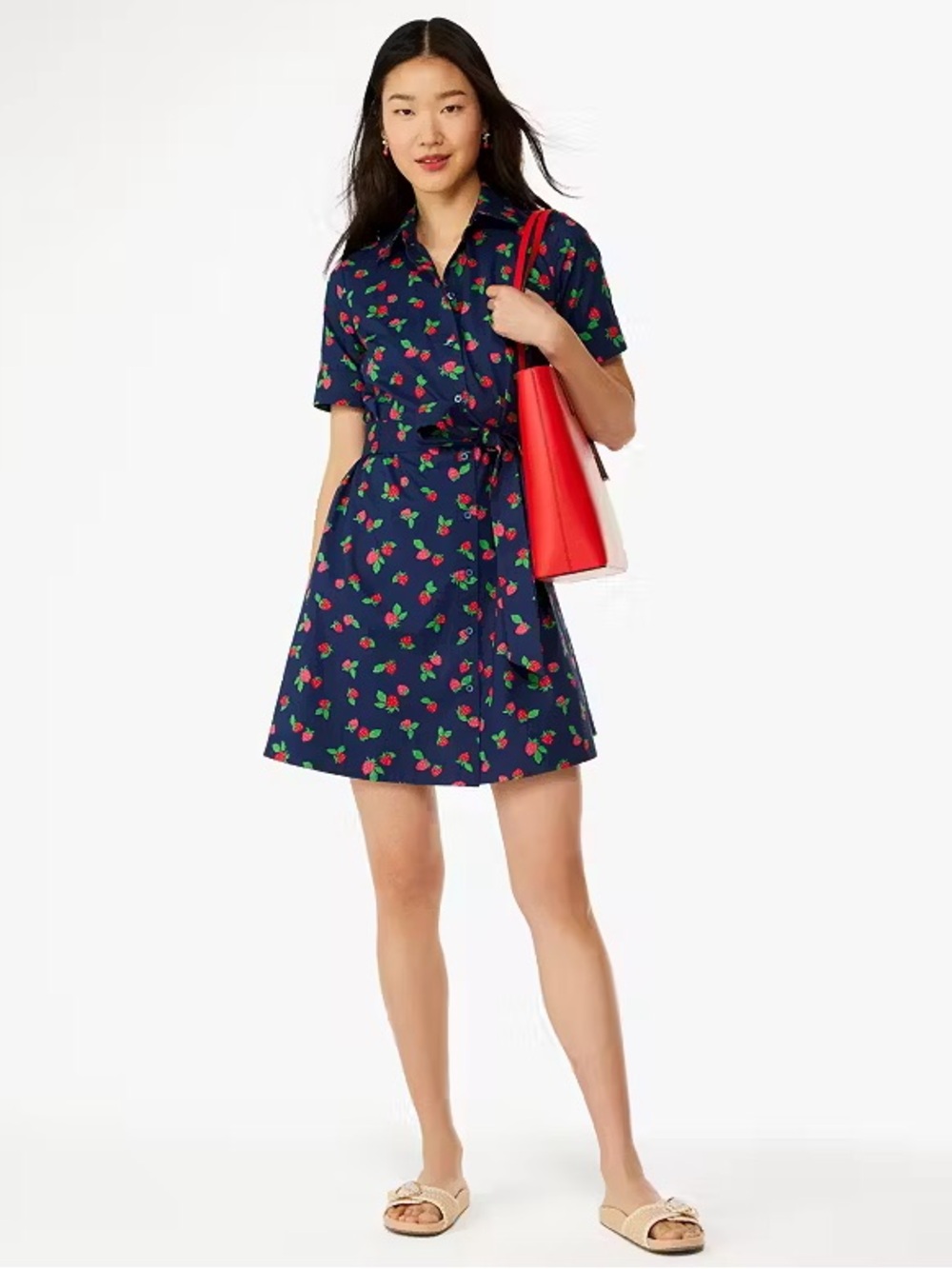 Kate Spade Tossed Strawberry Shirtdress Size XL NWT - Picture 2 of 13